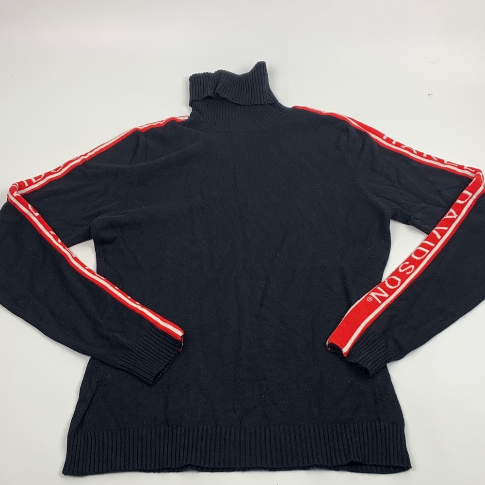Harley-Davidson Black Turtleneck Sweater with Red Logo HD Sleeves Size Medium - Picture 2 of 11